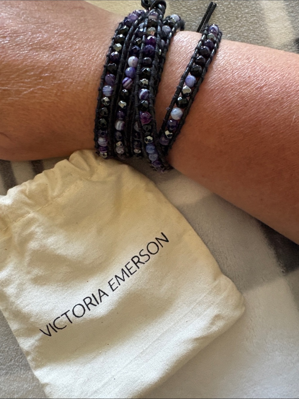 Victoria Emerson Purple and Black Multi-Strand Wrap Bracelet